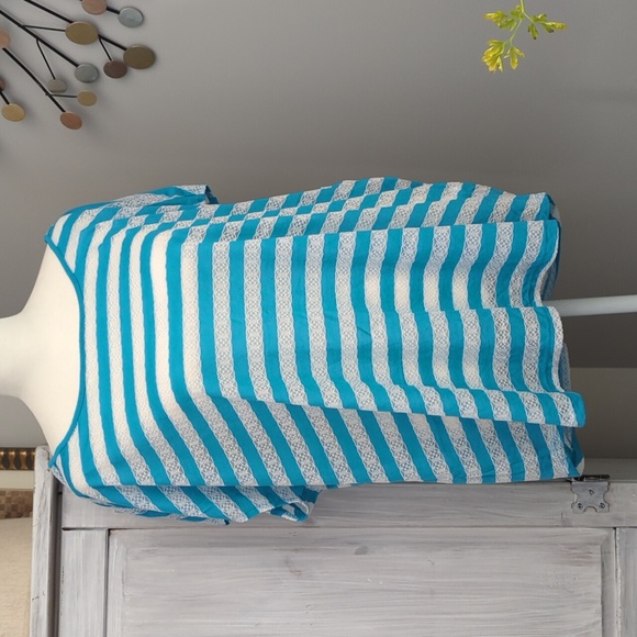 Cato Top Striped Turquoise White Lace 22/24W - Picture 1 of 2